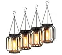 BUCASA Lámparas solares de jardín para exteriores colgantes, 4 unidades de farolillos solares para exteriores con bombilla LED más grande, IP65 resistente al agua, metal para exteriores, terraza