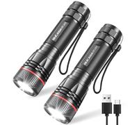 BUCASA Linterna LED Recargable, 2 Piezas Brillante Linterna LED con 3 Modos, 2000 Lumen Linterna Portátil Niños, Impermeable con Zoom Linterna para Camping Senderismo al Aire Libre Caso de Emergencia