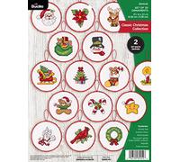 Bucilla 89454E - Set para hacer adornos de punto de cruz de 14 piezas, colección Classic Christmas, ideal para manualidades y proyectos de arte para hacer uno mismo