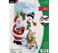 Bucilla Calcetín de Navidad con apliques de fieltro, reunión de Papá Noel, 18 pulgadas, tela, 1