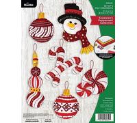 Bucilla Felt Ornaments Applique Kit Set Of 6-Snowman's Peppermint Collection 89659E