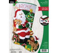 Bucilla Felt Stocking Applique Kit 18" Long-Jolly Pups Santa 89556E