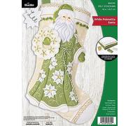Bucilla Felt Stocking Applique Kit 18" Long-White Poinsettia Santa 89602E