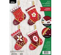 Bucilla Kit de adornos de fieltro para decoración navideña, juego de 4 unidades, algodón