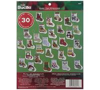 Bucilla 86261 More Tiny Stockings-Kit de Punto de Cruz con Adornos, Lona de algodón, Juego de 14 Unidades de 2.5 x 3 Pulgadas, Talla única
