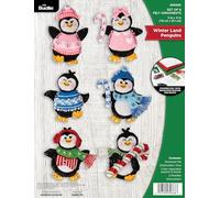 Bucilla, Winter Land Penguins, Felt Applique 6 Piece Ornament Making Kit, Perfect for DIY Arts and Crafts, 89668E