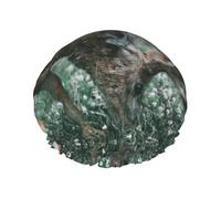 Buck On The Grass - Gorro de ducha de doble banda elástica impermeable con orejas con volantes, para cocina, a prueba de aceite, se puede reutilizar