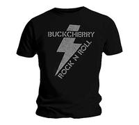 Buckcherry Official - Camiseta de Manga Corta, diseño de Rayo con Texto en inglés Rock N Roll, Color Negro Negro Negro (L