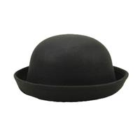 Bucket Hats 1 - Elegantes Sombrero sólido Roll Up Brim Panamá Bowler Hat Bucket Hat Mujeres Classic Wool Round Bowler Hats Cap (Black, One Size)