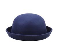 Bucket Hats 1 - Elegantes Sombrero sólido Roll Up Brim Panamá Bowler Hat Bucket Hat Mujeres Classic Wool Round Bowler Hats Cap (Navy, One Size)