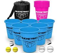 BucketBall | Edición de color del equipo | Paquete combinado (azul claro/rosa): juego original de Yard Pong: mejor camping, playa, césped, al aire libre, familia, adulto, portón trasero, jumbo, juego