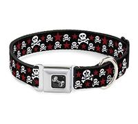 Buckle Down 11 - 17 "Calaveras y Estrellas Negro/Blanco/Rojo Collar de Perro Hueso, tamaño Mediano