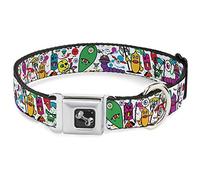 Buckle-Down 11-17" Monsters - Collar para Perro, Color Blanco, tamaño Mediano