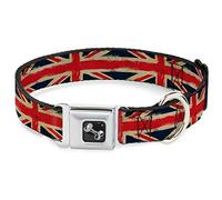 Buckle-Down 13 - 18 "Banderas del Reino Unido Envejecido Pintura Perro Collar Hueso, Ancho pequeño