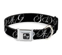 Buckle-Down 13 - 18 "Swag Script Negro/Blanco Perro Collar Hueso, Ancho pequeño