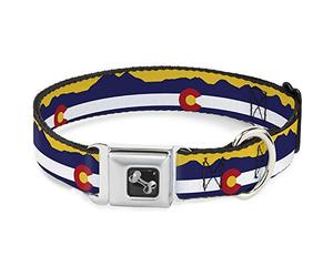 Buckle Down 15 - 26 "Colorado Bandera/montaña Silueta Amarillo Collar de Perro Hueso, Large