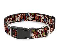 Buckle-Down 15-26" Top Hat Pin Up Girl/Poker Chips Vertical Stripes Rojo/Negro Plástico Clip Collar, Grande