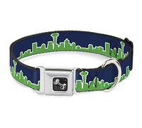 Buckle-Down 16 - 23 "Seattle Skyline Azul Marino/Verde Brillante Collar de Perro Hueso, Gran Tamaño Mediano