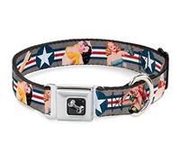 Buckle-Down 18 - 32 "Pin Up Girl Poses Close-Up Star & Stripes Gray/Azul/Blanco/Rojo Collar de Perro, Ancho Grande