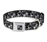 Buckle Down 18 - 32 "Top Calaveras apilado Negro/Gris/Blanco Perro Collar Hueso, Ancho Grande