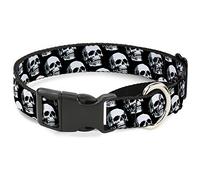 Buckle-Down 3-D - Collar para Perro con diseño de Calaveras, Color Negro, Gris, Blanco Martingal, 2,5 cm de Ancho, Cuello pequeño