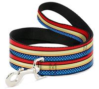 Buckle-Down 3-D WW Logo Negro/Oro + Wonder Woman Stripe/Estrellas Rojo/Oro/Azul/Blanco Pet Leash, 6" x 1.5"