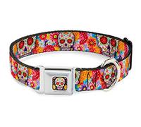 Buckle Down 9 - 15 "azúcar Calaveras Estrellas Blanco/Multi Color Collar de Perro