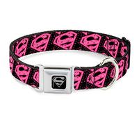 Buckle Down 9 - 15 "Diagonal Superman Logo W/Corazones Negro/Rosa Collar de Perro