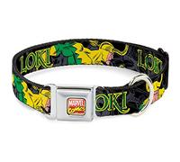 Buckle Down 9 - 15 "Marvel Comics Loki en acción Negro/Gris/Amarillo/Verde Collar de Perro
