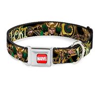 Buckle Down 9 - 15 "Marvel Loki Plantea Negro/Oro/Verde Collar de Perro