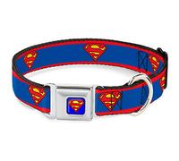 Buckle Down 9 - 15 "Superman Shield/Rayas Rojo/Azul Collar de Perro