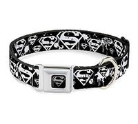 Buckle Down 9 - 15 "Superman Shield Salpicaduras Blanco/Negro Collar de Perro