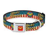 Buckle Down 9 - 15 "Wonder Woman Logo/Americana Rojo/Blanco/Azul/Amarillo Collar de Perro