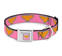 Buckle Down 9 - 15 "Wonder Woman Logo Rosa/Azul/Amarillo/Rosa Collar de Perro