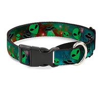 Buckle-Down Aliens & Ufo'S Galaxy/Green/Black/White Martingale Collar de Perro, 2,5 cm de Ancho, Cuello Grande de 15-26 Pulgadas
