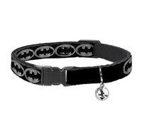 Buckle-Down BAC-WBM002-NM - Collar para Gato con diseño de Gato de Romper Color Negro y Plateado, 1,27 cm de Ancho, Cuello Mediano, de 20 a 30 cm