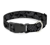 Buckle-Down Bandana - Collar de plástico negro y gris con clip, 2,5 cm de ancho, cuello mediano de 28 - 43 cm