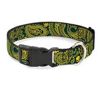 Buckle-Down Bandana/Skulls - Collar con clip de plástico verde/dorado, 1/2" de ancho, para cuello de 22 a 38 cm