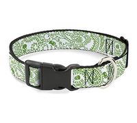 Buckle-Down Bandana/Skulls - Collar de plástico con clip de color blanco y verde irlandés, 2,5 cm de ancho, cuello grande de 15-26 pulgadas