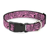Buckle-Down Bandana/Skulls - Collar de plástico con clip de color rosa y negro, 2,5 cm de ancho, para cuello de 38 a 66 cm