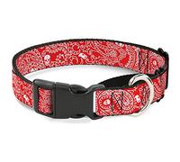 Buckle-Down Bandana/Skulls Collar para Perro Rojo/Blanco Martingale, 2,5 cm de Ancho, Cuello Mediano.