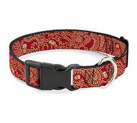 Buckle-Down Bandana/Skulls Scarlet Rojo/Oro plástico Clip Collar, 1/2" de Ancho Fit 8-12" Cuello Mediano