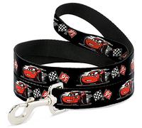 Buckle-Down - Banderas de Carreras para Mascotas con diseño de Caricatura Mcqueen de Caricatura, Color Negro, Blanco y Rojo, 15,24 cm a 1,27 cm