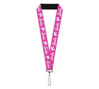 Buckle-Down Barbie Lanyard, Barbie Script Signature Logo and Silhouette Hot Pink White Elastic, Rosado, 44" x 1"