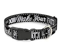 Buckle-Down BD Skull Make Your Fate Black/White Plastic Clip Collar, 1" Wide-Fits 9-15" Neck-Small