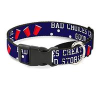 Buckle-Down Beer Pong Bad Choices Create Good Stories - Collar para Perro, Color Azul/Blanco/Rojo, 2,5 cm de Ancho, Cuello pequeño