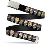 Buckle-Down Big Web Belt Bang Theory1.0, Big Bang Theory Chibi Personajes Negro, 1.0" Wide - Fits up to Kids Size 20