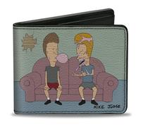 Buckle-Down Billetera MTV, plegable, Beavis y Butt Head para aula, escena de lápiz y logotipo de título, cuero vegano, Varios colores, 4.0" x 3.5", Casual