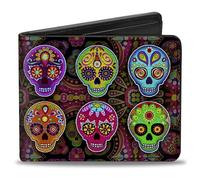 Buckle-Down Billetera Unisex con Hebilla Six Sugar Skulls Multicolor biplegable, Multicolor, 4.0" x 3.5"