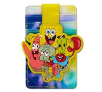 Buckle-Down Bob Esponja SquarePants - Cartera de personajes, tarjetero de identificación, pantalones cuadrados de Bob Esponja, pose de grupo de cinco personajes, piel vegana